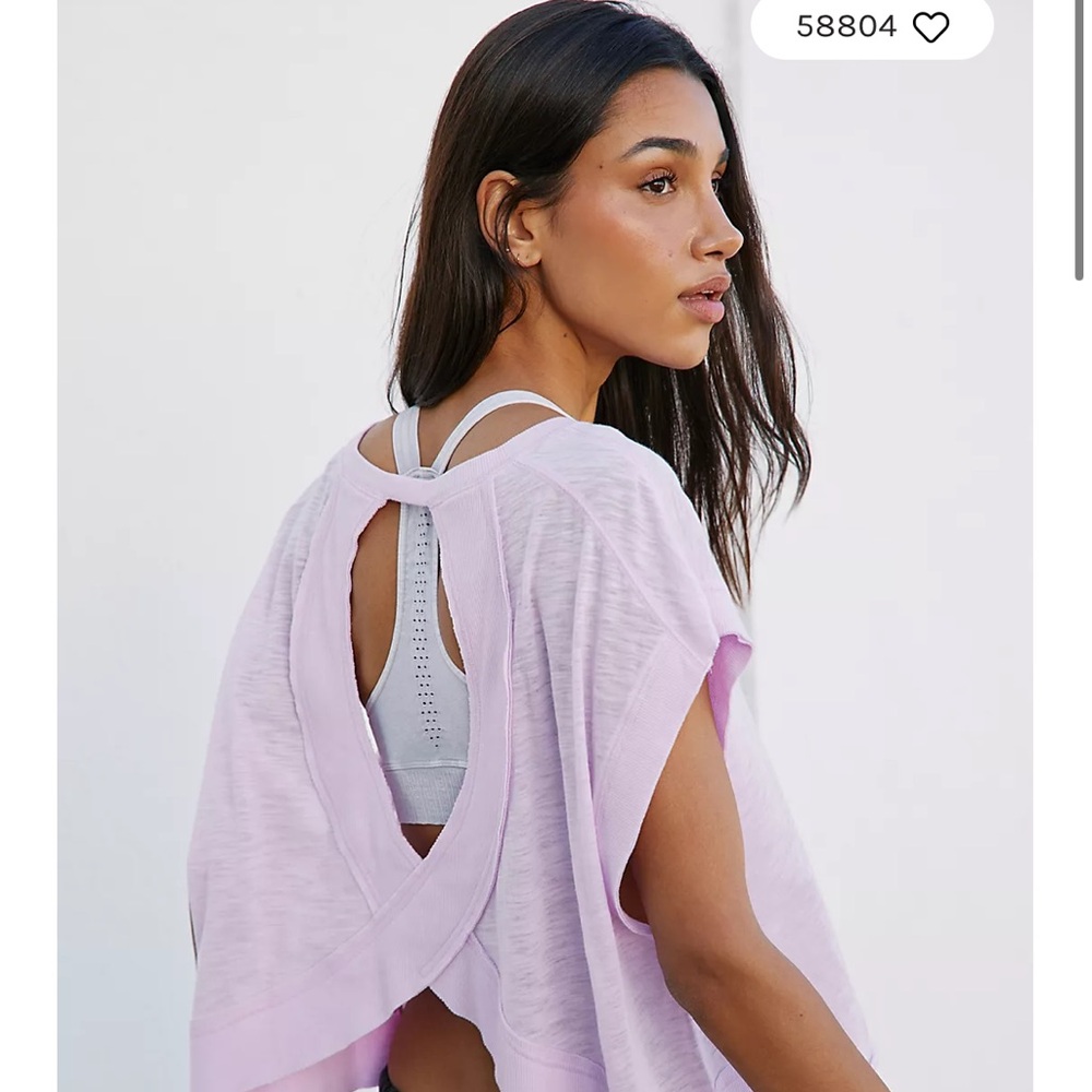 FP Movement by Free People Lavender Open-Cross Back Short Sleeve Tee